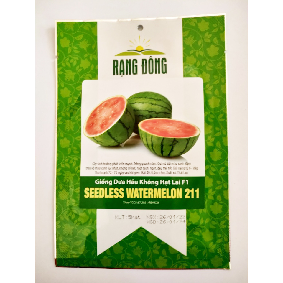 Hạt giống Dưa hấu đỏ tròn không hạt lai F1 Rạng Đông Seedless Watermelon 211